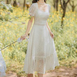 Lace Cutout-back Midi A-line Dress