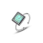 925 Sterling Silver Fashion Simple Geometric Square Adjustable Open Ring Silver - One Size