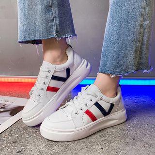 Contrast Stripe Faux-leather Lace-up Sneakers