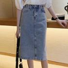Denim High-waist A-line Midi Skirt
