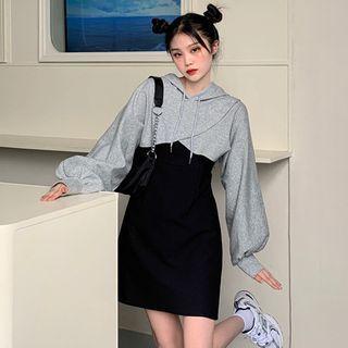 Suspender Plain Dress / Cropped Lantern Long-sleeve Sweatshirt