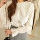 Lace-collar Bell-sleeve Blouse In 2 Designs