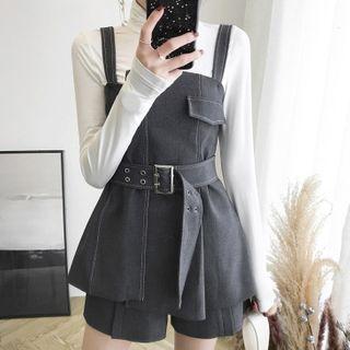 Set: Plain T-shirt + Wide-strap Top + Shorts