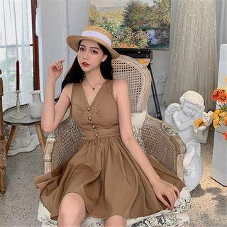 Plain V-neck Slim-fit Dress