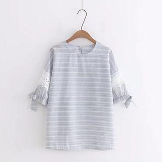 Lace Panel Striped Short-sleeve T-shirt