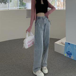 Bow Accent Wide-leg Jeans