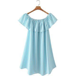 Striped Ruffle Trim Mini A-line Dress