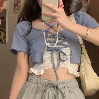 Shirred Cropped Camisole Top / Short-sleeve Cropped T-shirt