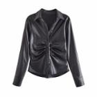 Shirred Faux Leather Shirt