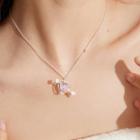 Heart Arrow Rhinestone Pendant Alloy Necklace Xl1711 - Pink & White - One Size