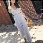 Spaghetti Strap Lace Trim Wide-leg Jumpsuit