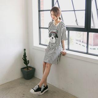 Dog Print Stripe T-shirt Dress