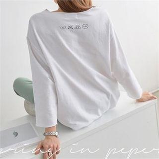 3/4-sleeve Round-neck Drop-shoulder T-shirt