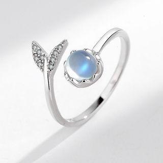 Mermaid Tail Moonstone Sterling Silver Open Ring 1pc - Silver & Blue - One Size