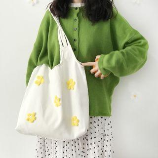 Flower Detail Canvas Tote Bag