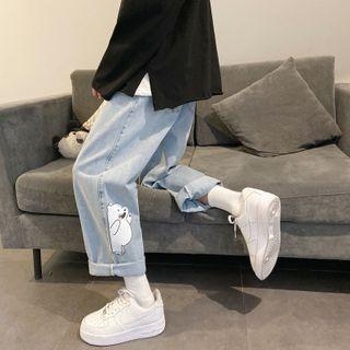 Bear Print Straight Leg Jeans