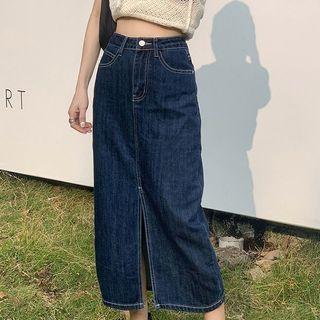 Denim Slit Mid Pencil Skirt