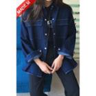 Snap-button Stitched Denim Shirt