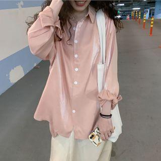 Long-sleeve Button-down Shimmer Blouse