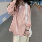 Long-sleeve Button-down Shimmer Blouse