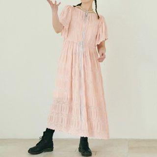 Short-sleeve Plain Lace Panel Ruched Dress