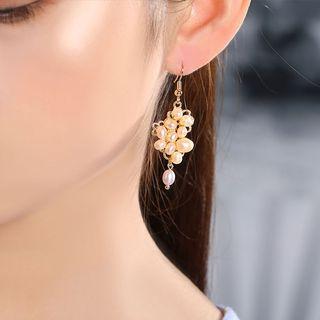 Retro Geometric Pearl Accent Earrings
