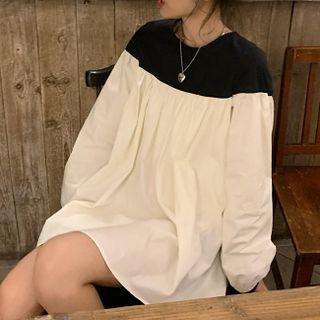 Two-tone Panel Blouse Black & White - One Size