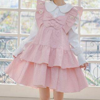 Ruffle Trim Mini A-line Overall Dress / Blouse