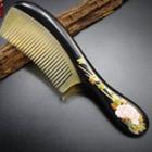 Floral Print Wooden Hair Comb Black - One Size