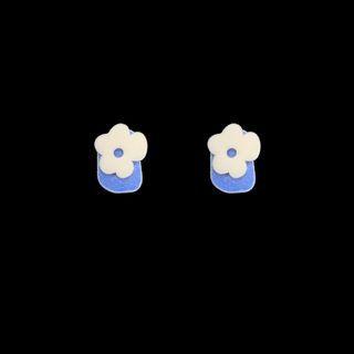 Flocking Flower Alloy Earring 1 Pair - Blue & Beige - One Size