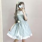 Cutout Shoulder Frilled Trim A-line Dress / Head Band