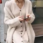 Plain Loose-fit Cardigan / Plain V-neck Long-sleeve Knit Dress