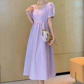 Puff Sleeve Square Neck Chiffon Dress