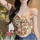 Floral Cropped Camisole Top Red Brown - One Size