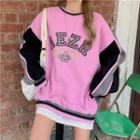 Letter Embroidered Long-sleeve Color-block Sweatshirt