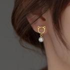 Sterling Silver Cat Faux Pearl Drop Earring 1 Pair - S925silver - Pearl - White - One Size