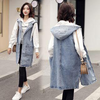 Front Pocket Sleeveless Hooded Denim Top
