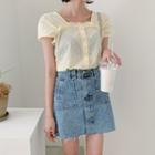 Cap-sleeve Frill-trim Eyelet-lace Blouse