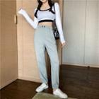 Set: Contrast Trim Cropped Top + Sweatpants