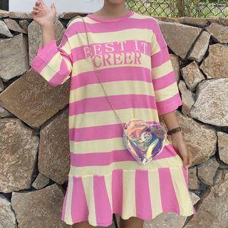 Elbow-sleeve Lettering Stripe Mermaid Dress