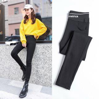 Lettering High-waist Skinny Pants