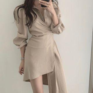 Long-sleeve Asymmetrical Shirt Dress