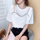 Mock Two-piece Elbow-sleeve Textured T-shirt