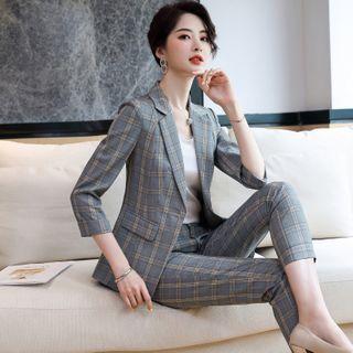 3/4-sleeve Plaid Blazer / Dress Pants / Set