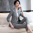3/4-sleeve Plaid Blazer / Dress Pants / Set