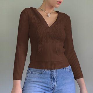 Long Sleeve Plain Knit Hoodie
