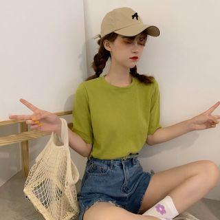 Short-sleeve Plain T-shirt As Shown In Figure - One Size