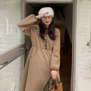 V-neck Argyle Long-sleeve Maxi Dress Coffee - One Size