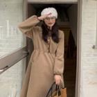 V-neck Argyle Long-sleeve Maxi Dress Coffee - One Size