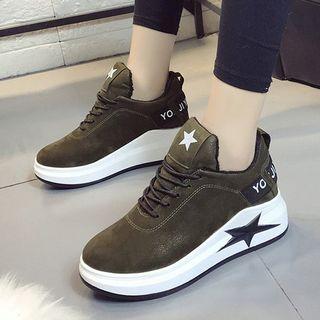 Faux Suede Lace Up Platform Hidden Wedge Sneakers